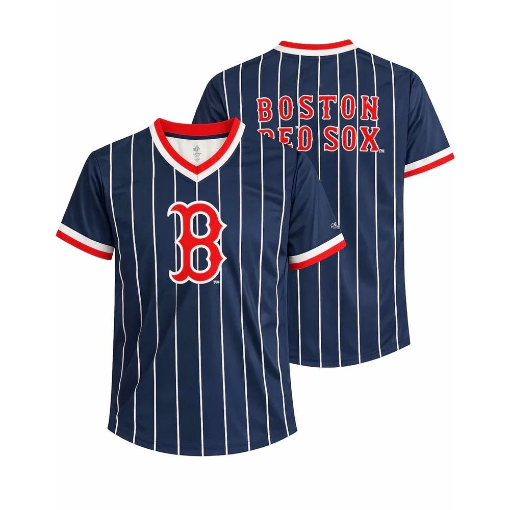 True‎ Fan Boston Red Sox Youth Jersey Navy Blue Pinstripe MLB Shirt Large L